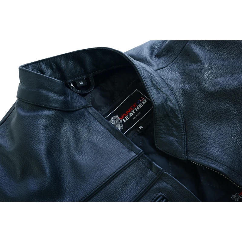 Mens Premium Cowhide Cafe Racer Leather Motorcycle Jacket with Zipper Vents