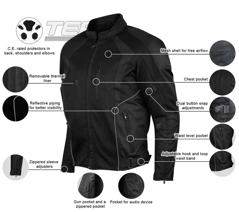 VanTex Textiles Mens All Weather Season CE Armor Mesh Motorcycle Jacket