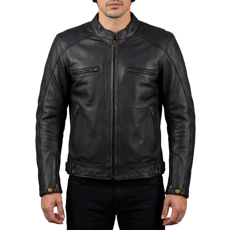 High Mileage Mens Dual CCW Vented Sport Style Cowhide Leather Biker Motorcycle Riding Jacket