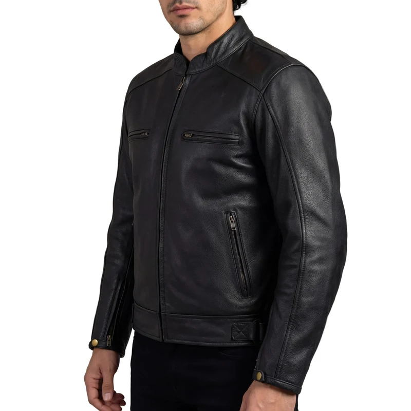 High Mileage Mens Dual CCW Vented Sport Style Cowhide Leather Biker Motorcycle Riding Jacket