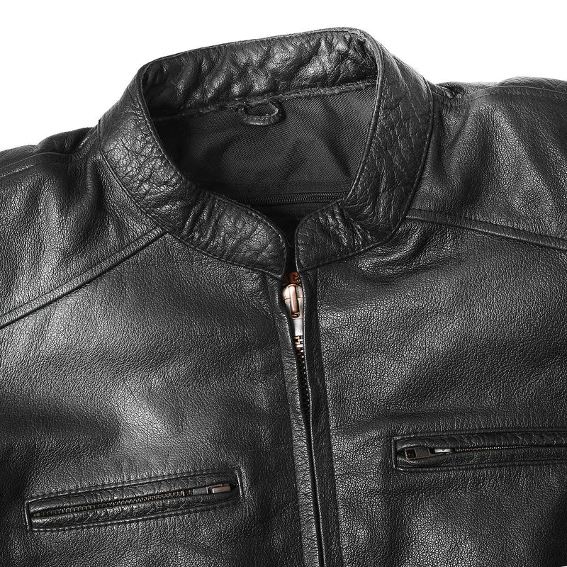 High Mileage Mens Dual CCW Vented Sport Style Cowhide Leather Biker Motorcycle Riding Jacket