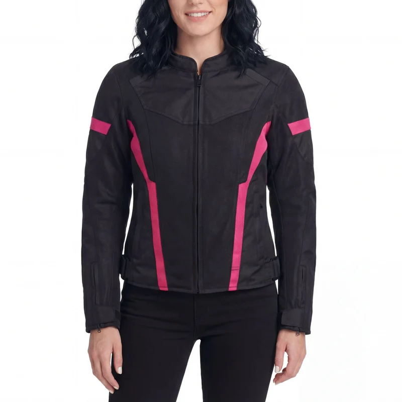 Women's Black Pink All Weather Season CE Armor Lady Biker Mesh Motorcycle Riding Jacket