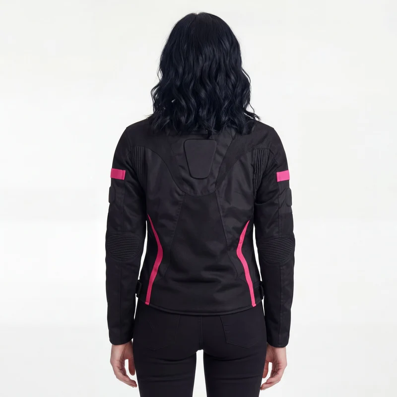 Women's Black Pink All Weather Season CE Armor Lady Biker Mesh Motorcycle Riding Jacket