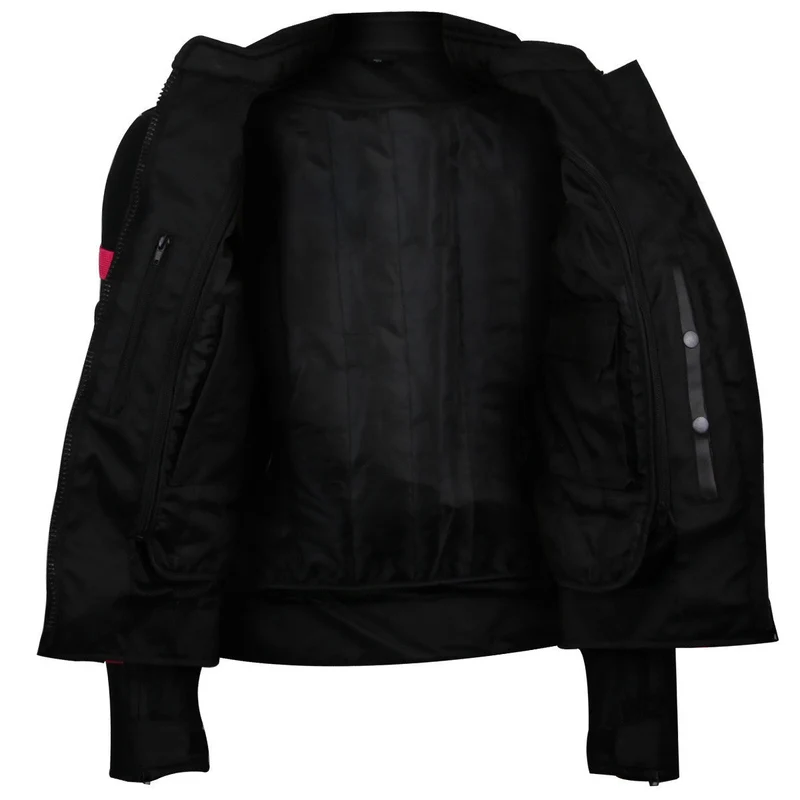 Women's Black Pink All Weather Season CE Armor Lady Biker Mesh Motorcycle Riding Jacket