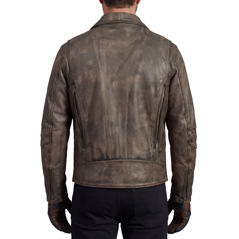 High Mileage Men's Distressed Brown Premium Cowhide Leather Motorcycle Jacket w Dual CCW Pockets & Removable Z-O Liner