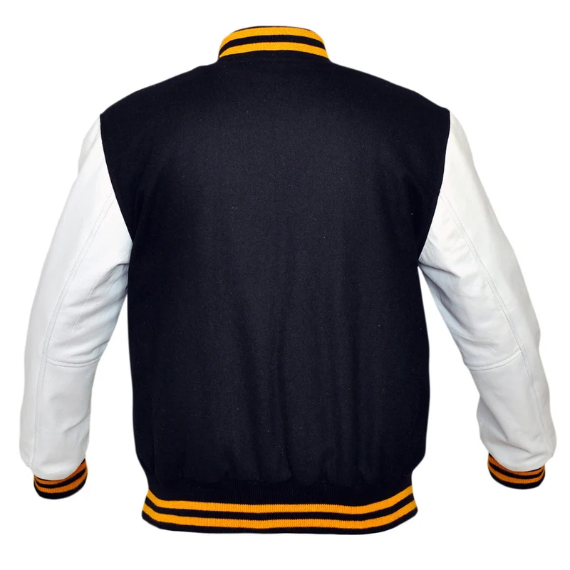 Mens Navy/White Lightweight Wool with Real Leather Premium Varsity Letterman Jacket
