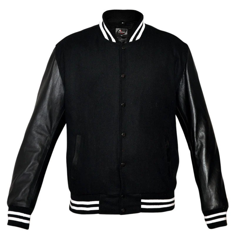 Mens Lightweight Wool with Real Leather Premium Varsity Letterman Jacket