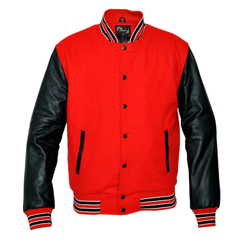 Mens Lightweight Wool with Real Leather Premium Varsity Letterman Jacket