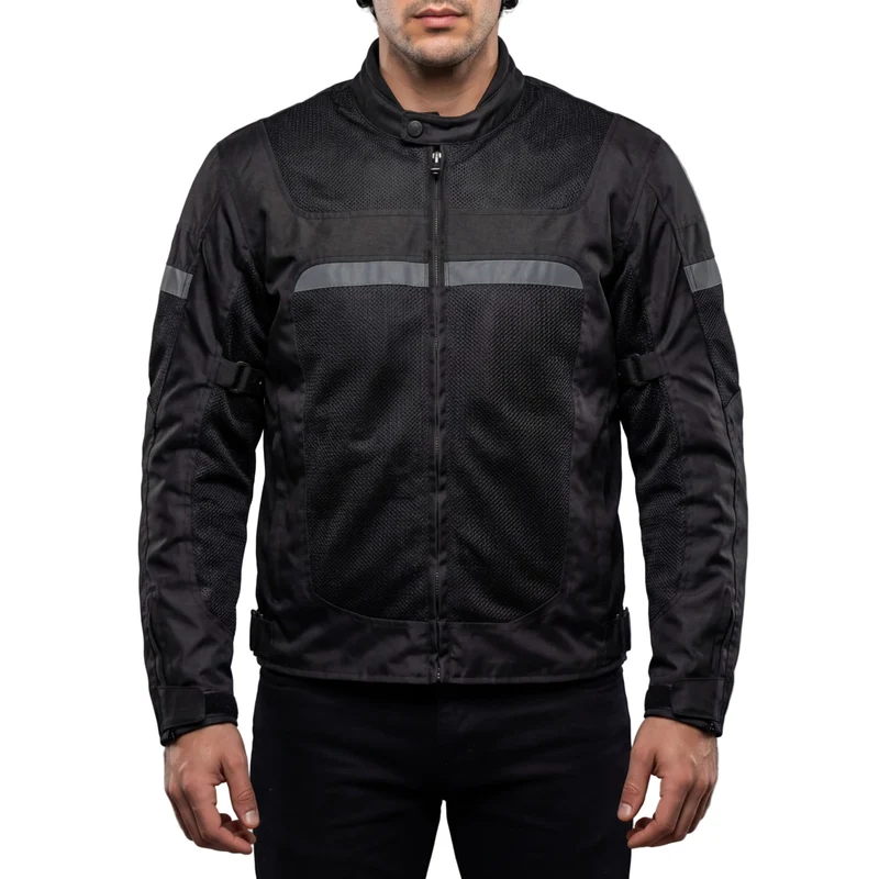 Vance Mens Black CE Armored Textile Mesh Motorcycle Jacket All Season