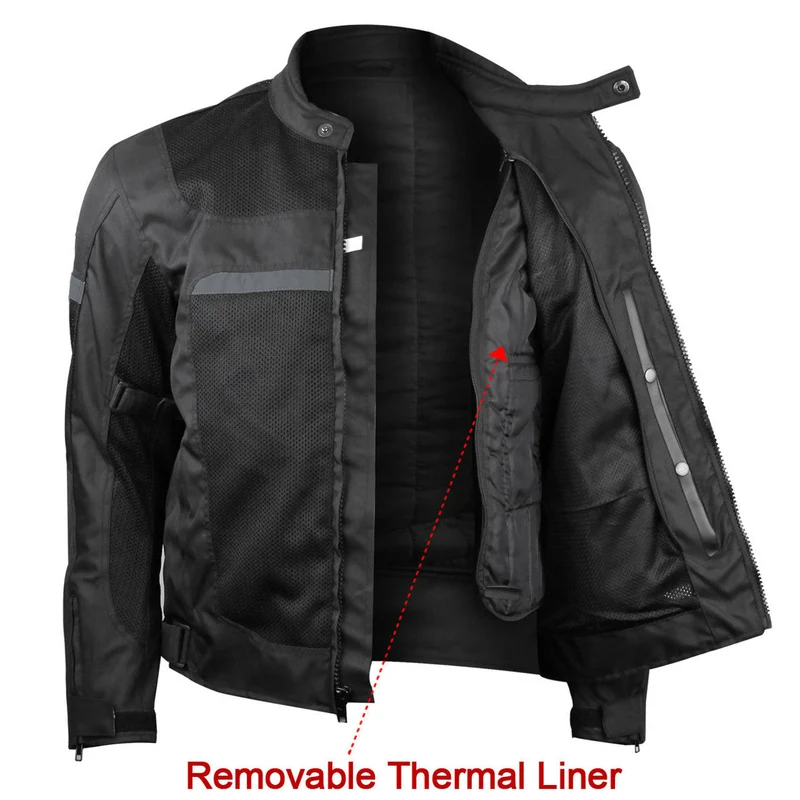Vance Mens Black CE Armored Textile Mesh Motorcycle Jacket All Season
