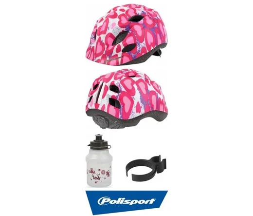 POLISPORT Fahrrad Kinderhelm XS GLITTER matt 52 -56cm (Helm + Flasche + Halter)