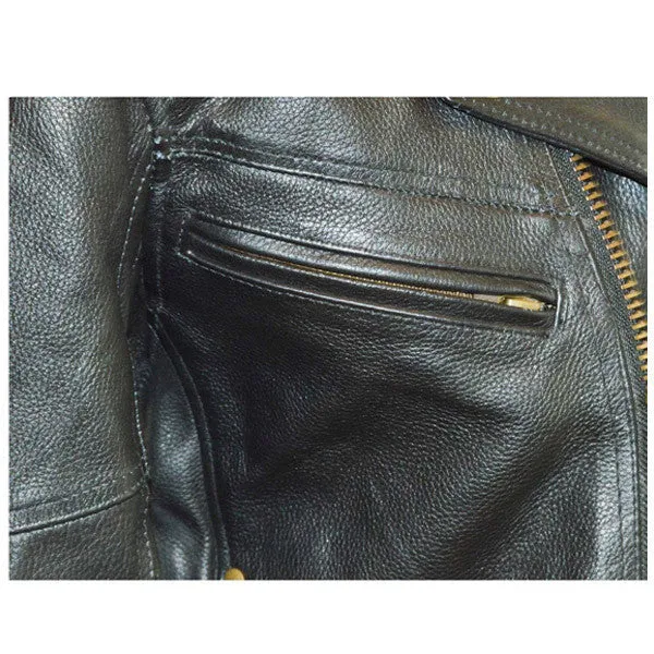 Vance Men's Functional Pockets Black Premium Cowhide Biker Cruiser Jacket