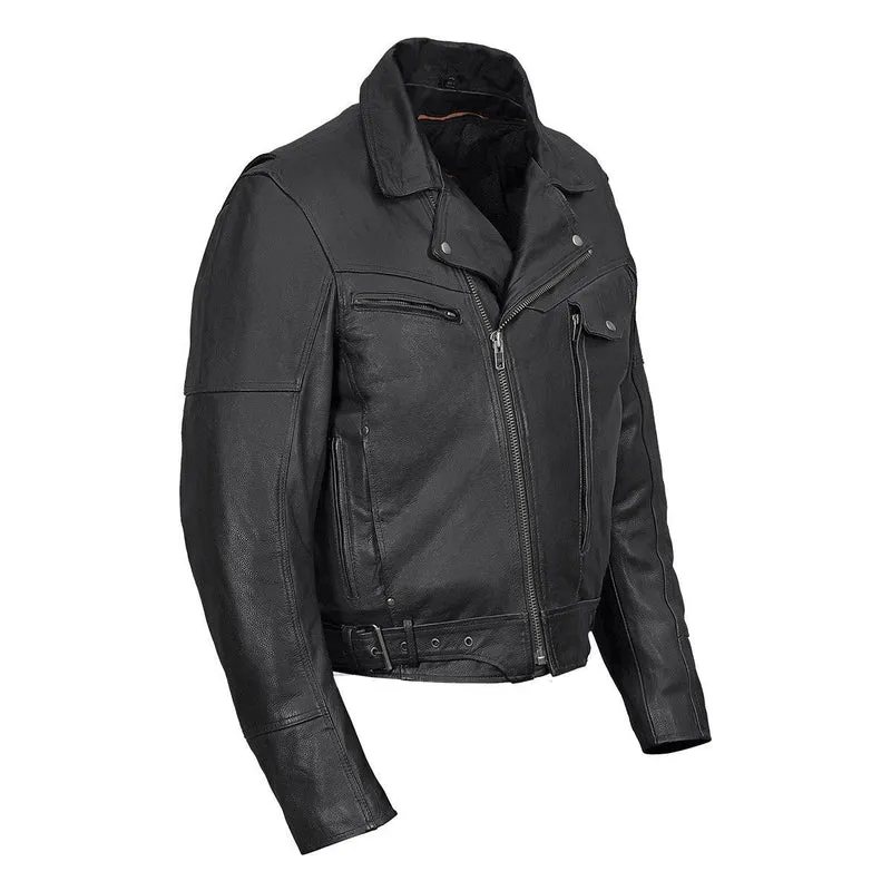 Vance Men's Functional Pockets Black Premium Cowhide Biker Cruiser Jacket