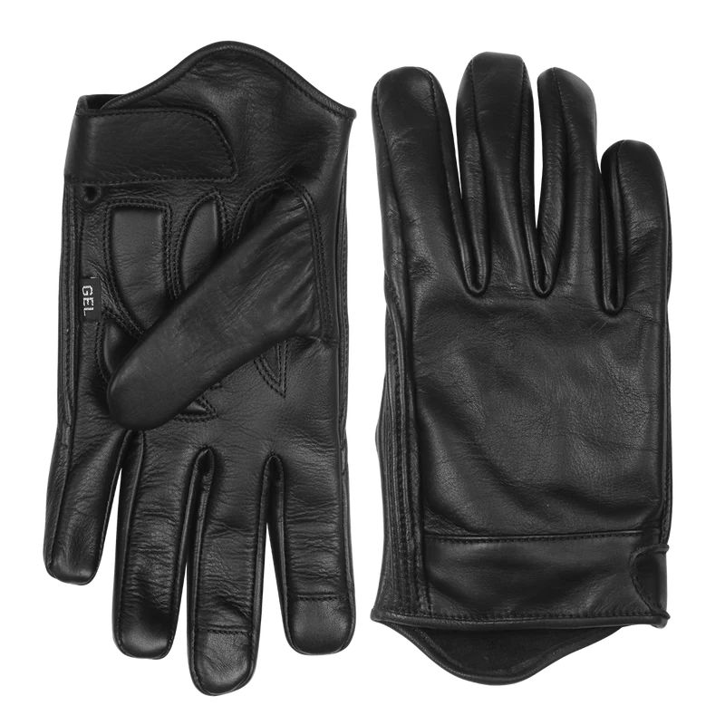 Vance Mens Black Gel Palm Riding Leather Gloves