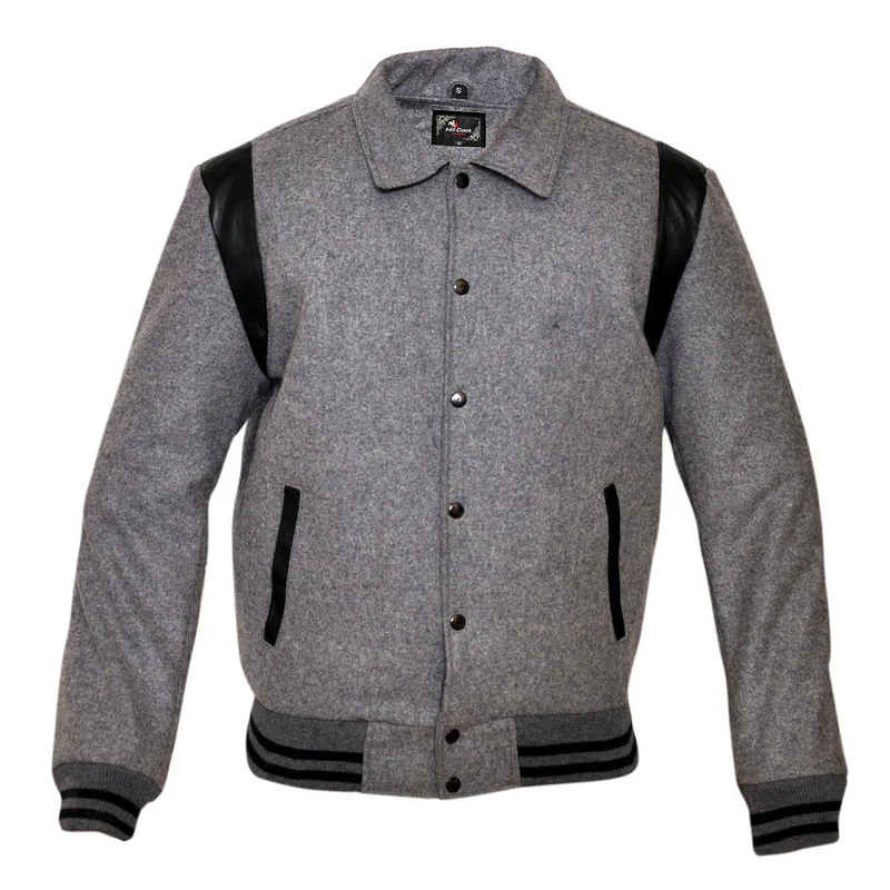 Mens MJ593 Wool with Real Leather Premium Varsity Jacket
