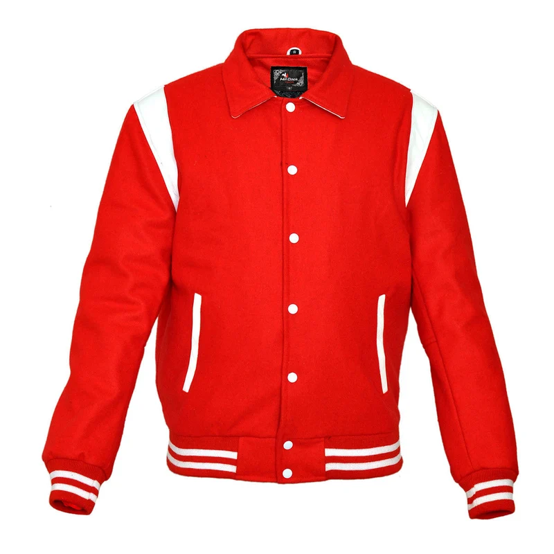 Mens MJ593 Wool with Real Leather Premium Varsity Jacket