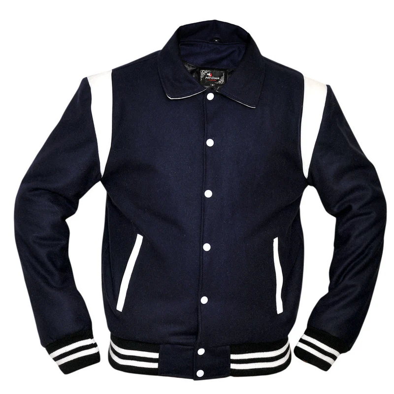 Mens MJ593 Wool with Real Leather Premium Varsity Jacket