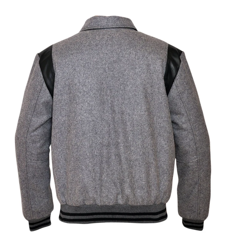 Mens MJ593 Wool with Real Leather Premium Varsity Jacket