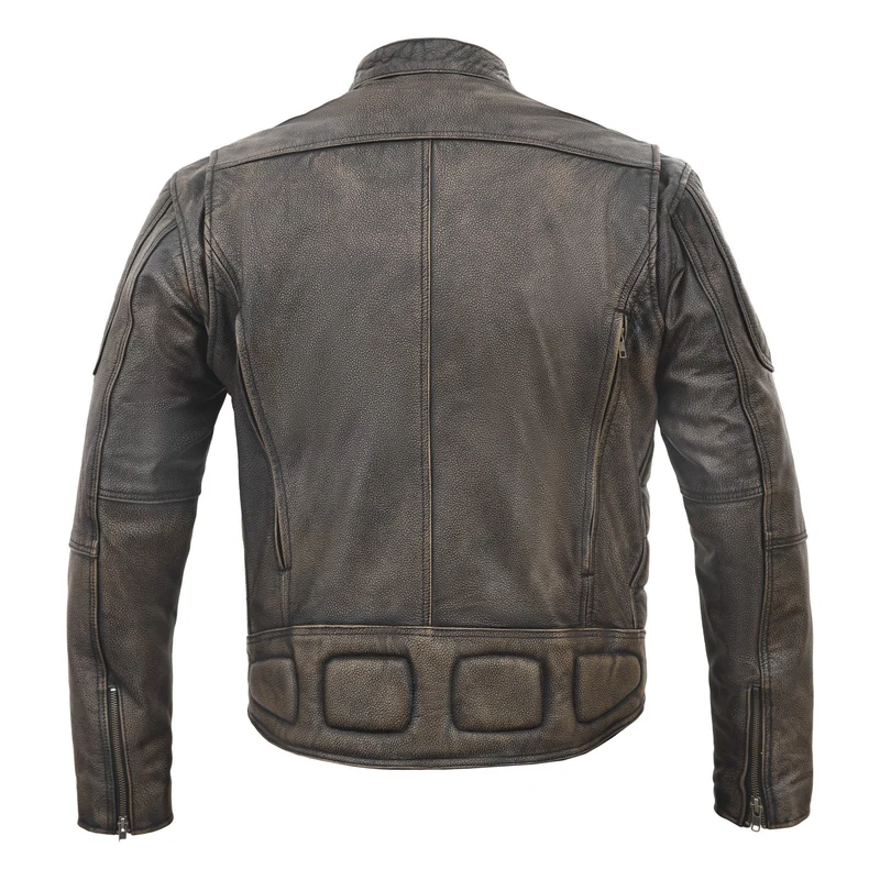 High Mileage Men's Distressed Brown Premium Cowhide Vented and Padded Biker Scooter Jacket