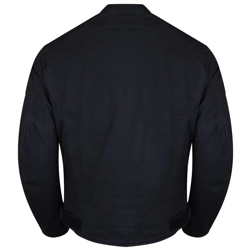 Mens Black Waxed Cotton Cafe Style Scooter Motorcycle Jacket With CE Armor