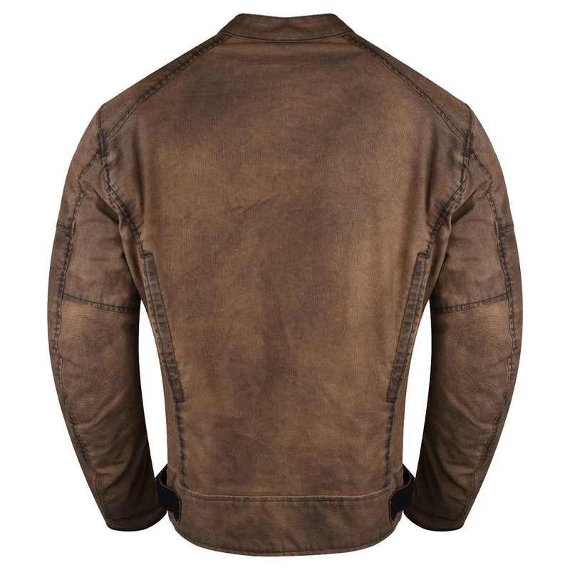 Mens Brown Waxed Cotton Cafe Style Scooter Motorcycle Jacket With CE Armor