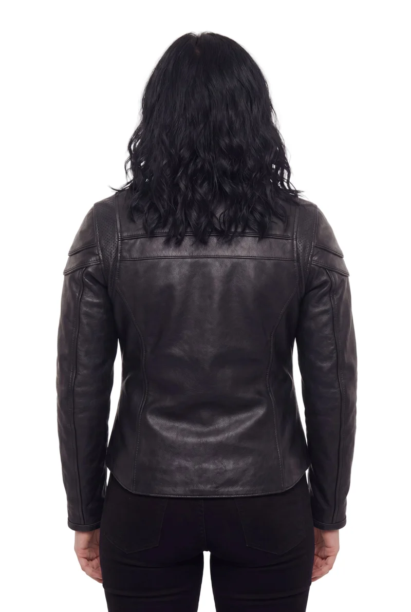 Vance Leather Womens Black Soft Cowhide Leather Sporty Scooter Crossover Biker Motorcycle Riding Jacket