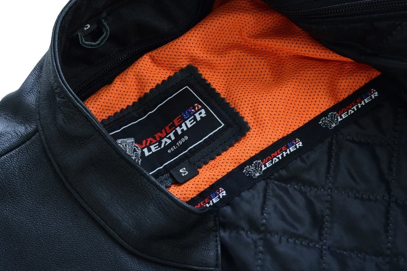Vance Leather Womens Black Soft Cowhide Leather Sporty Scooter Crossover Biker Motorcycle Riding Jacket