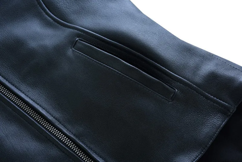 Vance Leather Womens Black Soft Cowhide Leather Sporty Scooter Crossover Biker Motorcycle Riding Jacket