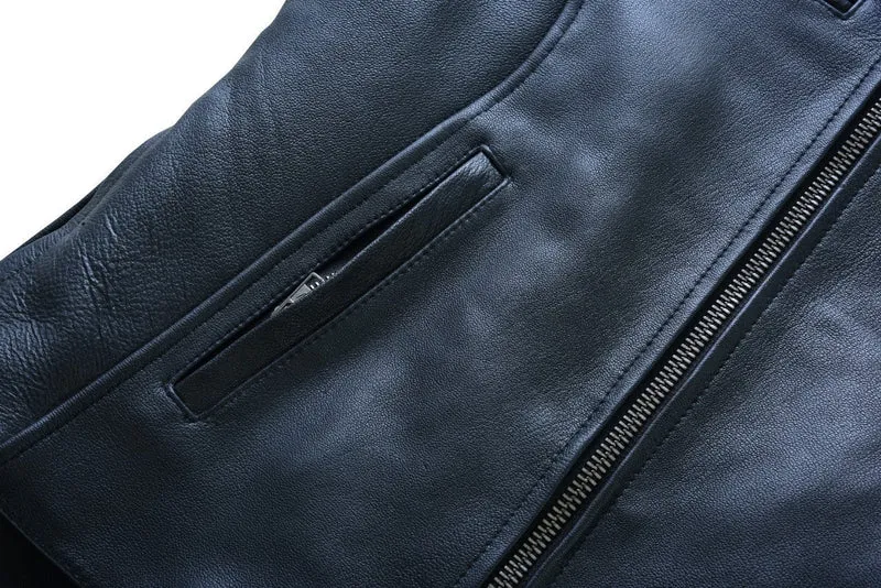 Vance Leather Womens Black Soft Cowhide Leather Sporty Scooter Crossover Biker Motorcycle Riding Jacket