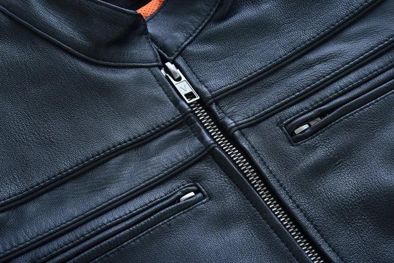 Vance Leather Womens Black Soft Cowhide Leather Sporty Scooter Crossover Biker Motorcycle Riding Jacket