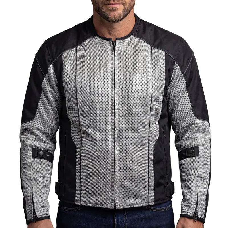 Vance Mens Silver Advanced 3-Season Mesh/Textile CE Armor Motorcycle Jacket