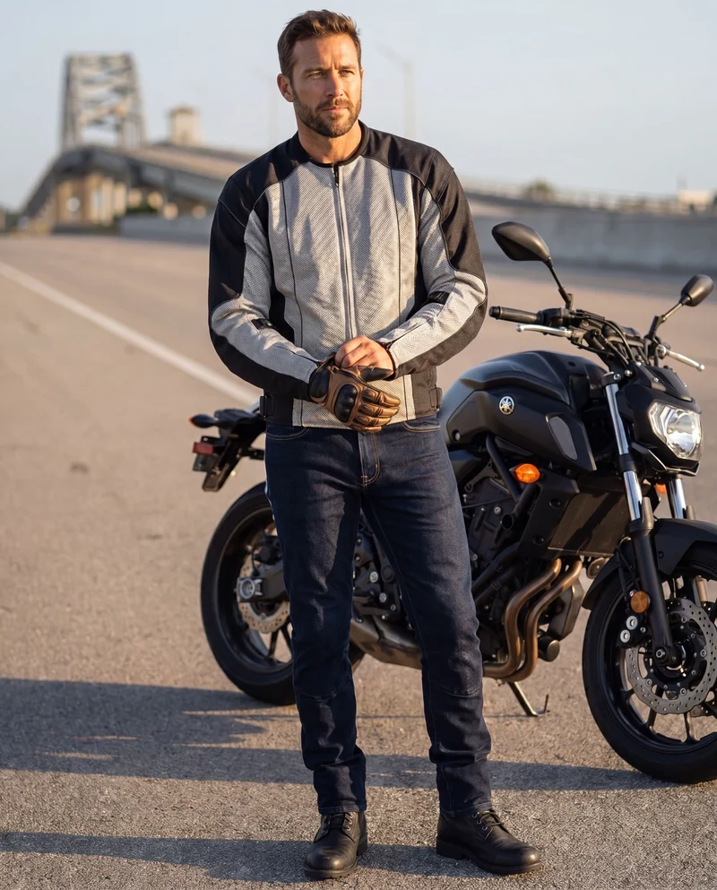Vance Mens Silver Advanced 3-Season Mesh/Textile CE Armor Motorcycle Jacket