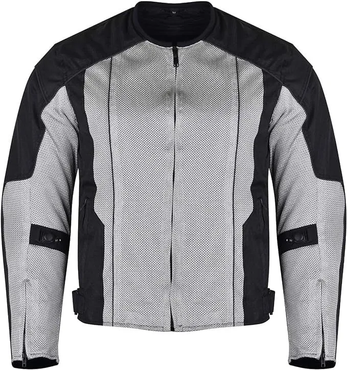 Vance Mens Silver Advanced 3-Season Mesh/Textile CE Armor Motorcycle Jacket