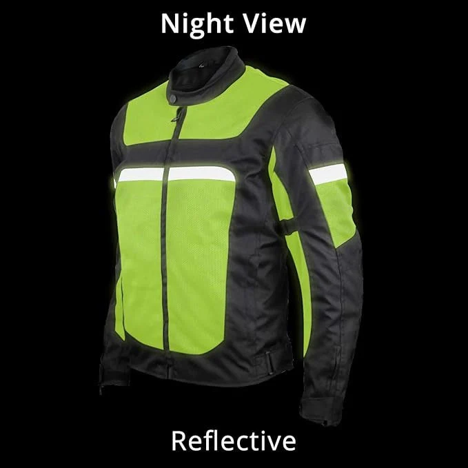 Vance Mens Advanced High Visibility All Season CE Armor Mesh Textile Motorbike Motorcycle Riding Jacket