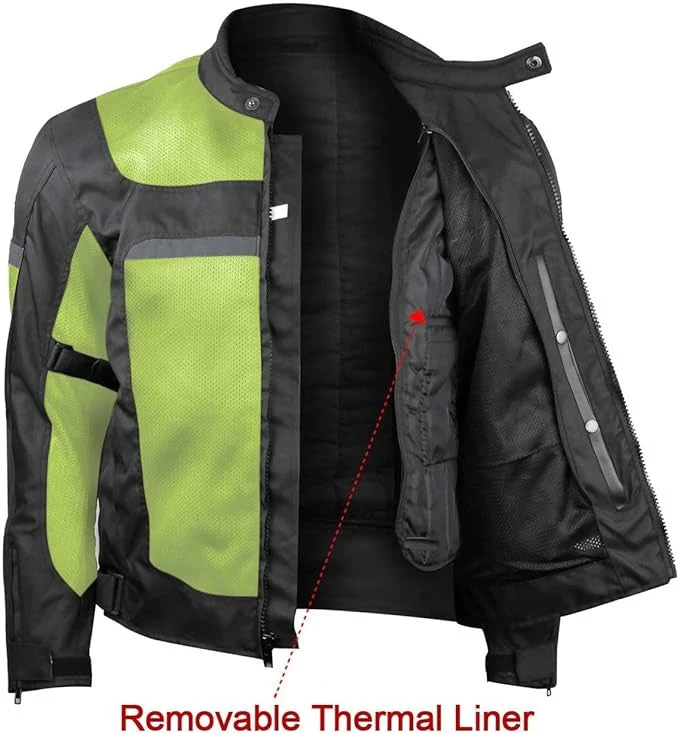 Vance Mens Advanced High Visibility All Season CE Armor Mesh Textile Motorbike Motorcycle Riding Jacket