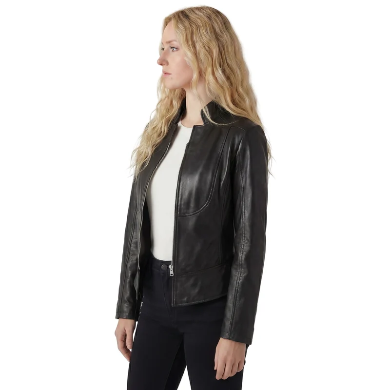 Vance Leathers Ladies Premium Soft Lightweight Black Fitted Motorcycle Leather Jacket