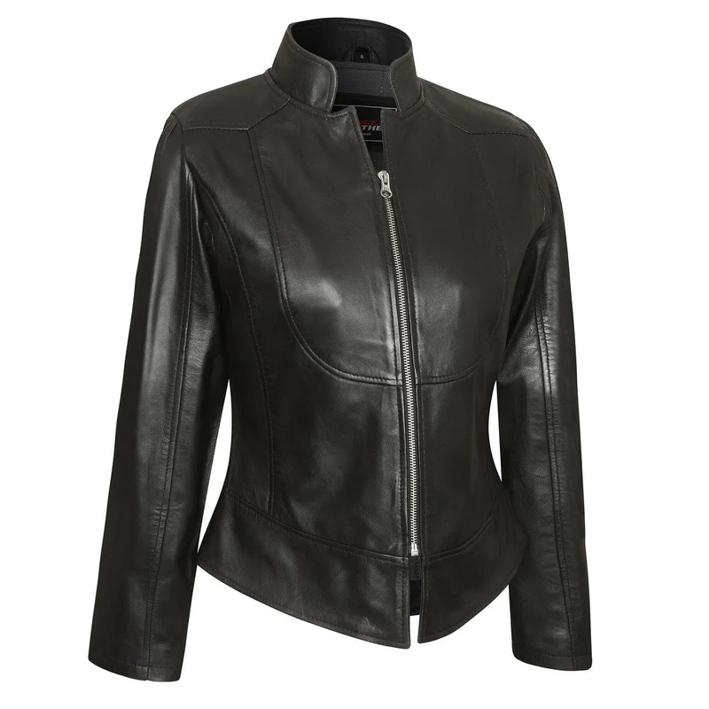 Vance Leathers Ladies Premium Soft Lightweight Black Fitted Motorcycle Leather Jacket