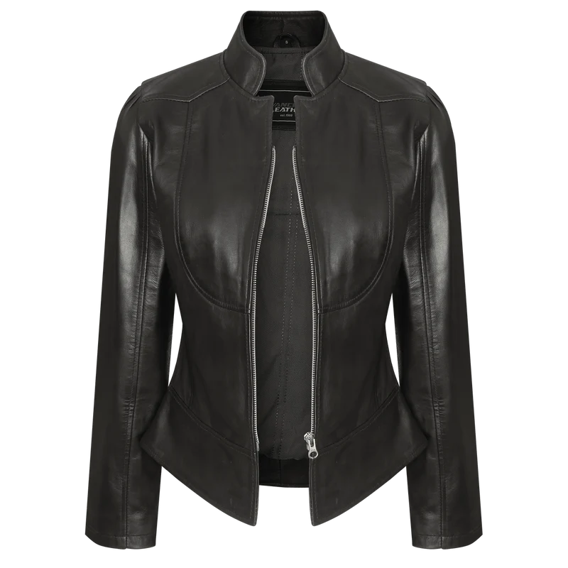 Vance Leathers Ladies Premium Soft Lightweight Black Fitted Motorcycle Leather Jacket