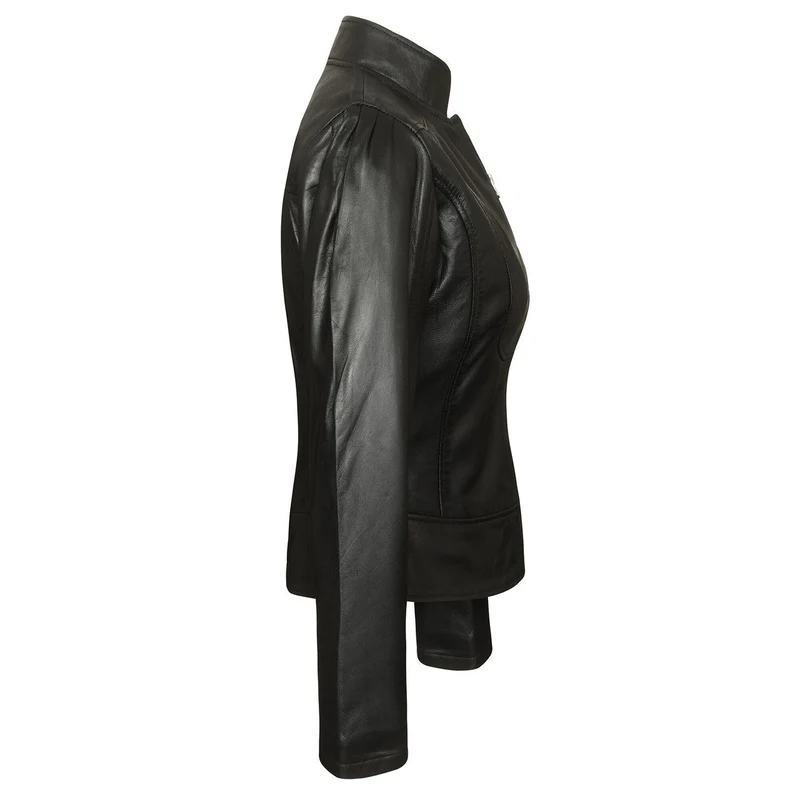 Vance Leathers Ladies Premium Soft Lightweight Black Fitted Motorcycle Leather Jacket
