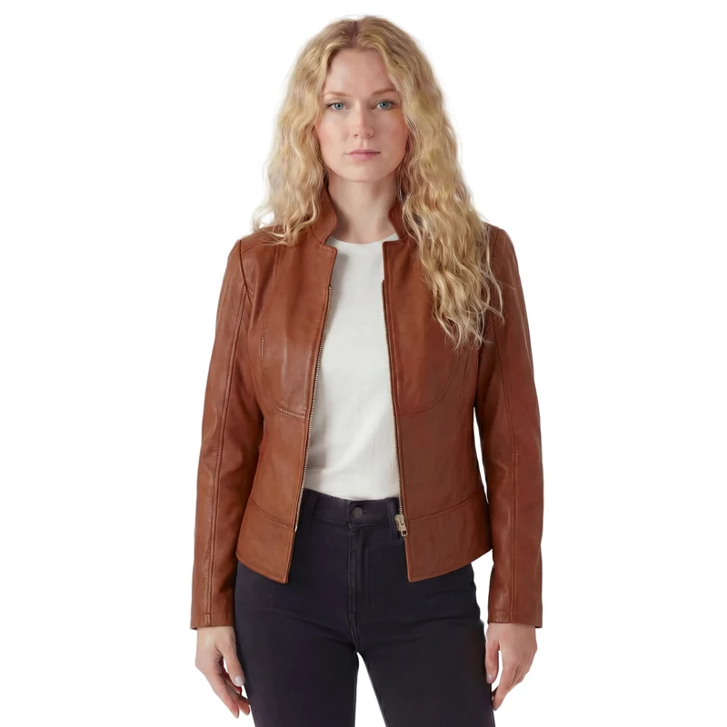 Vance Leathers Ladies Premium Soft Lightweight Brown Fitted Motorcycle Leather Jacket
