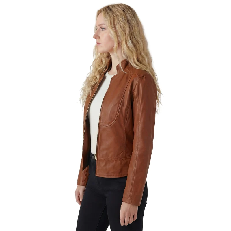 Vance Leathers Ladies Premium Soft Lightweight Brown Fitted Motorcycle Leather Jacket