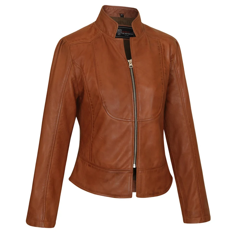 Vance Leathers Ladies Premium Soft Lightweight Brown Fitted Motorcycle Leather Jacket