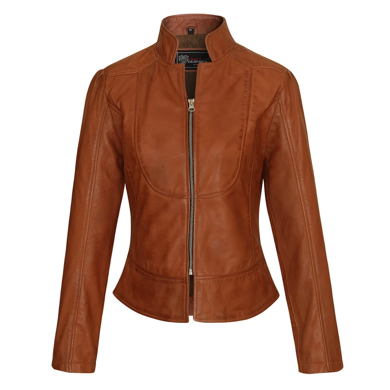 Vance Leathers Ladies Premium Soft Lightweight Brown Fitted Motorcycle Leather Jacket