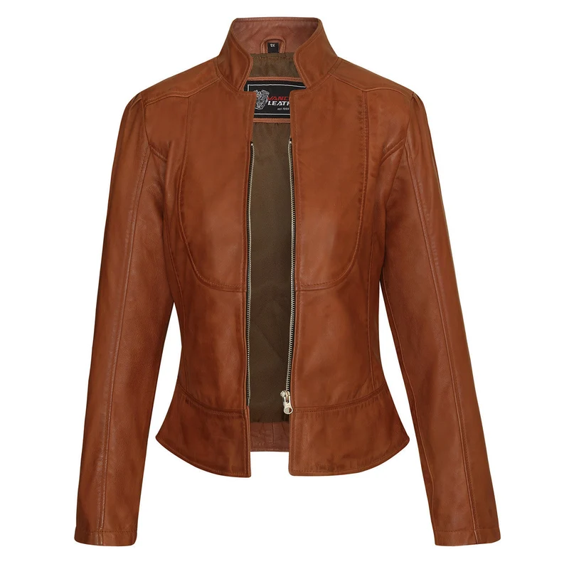 Vance Leathers Ladies Premium Soft Lightweight Brown Fitted Motorcycle Leather Jacket