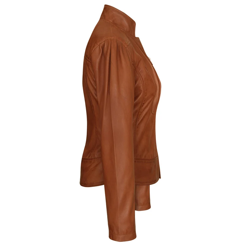 Vance Leathers Ladies Premium Soft Lightweight Brown Fitted Motorcycle Leather Jacket