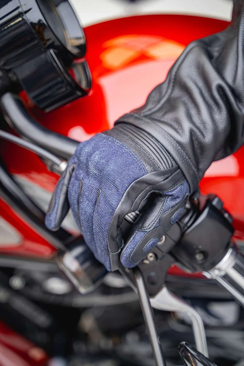 Vance Denim & Leather Motorcycle Gloves (Black) with Touchscreen Capability