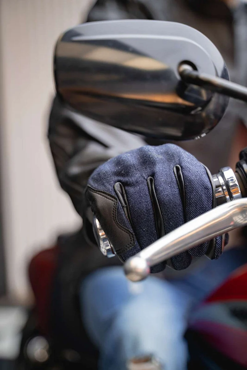Vance Denim & Leather Motorcycle Gloves (Black) with Touchscreen Capability