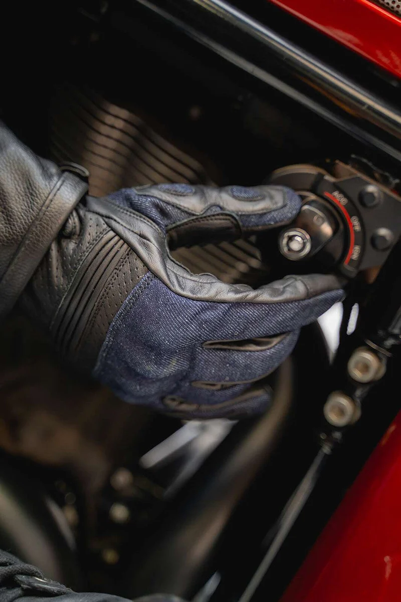 Vance Denim & Leather Motorcycle Gloves (Black) with Touchscreen Capability