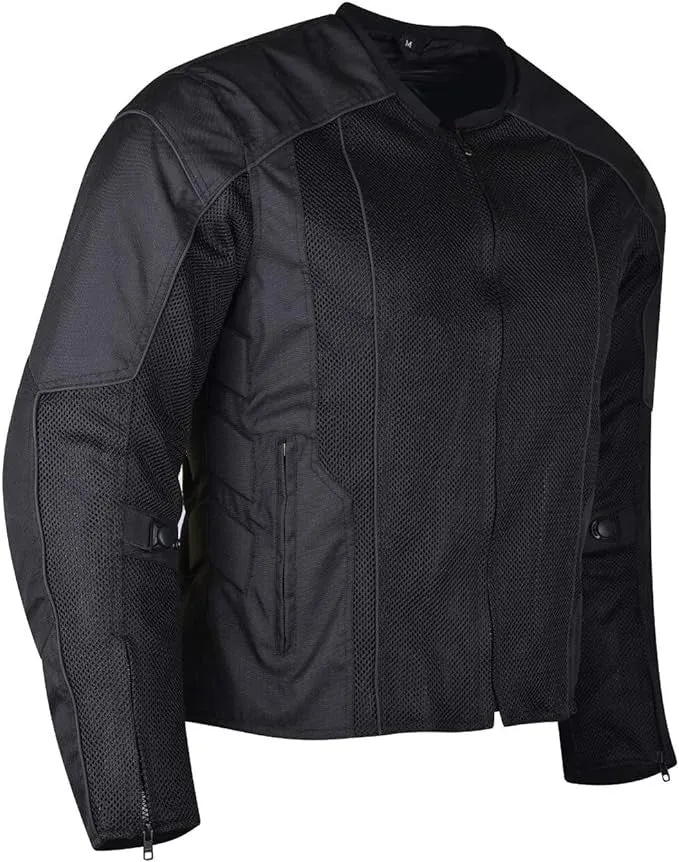 Vance Mens Black Advanced 3-Season Mesh/Textile CE Armor Motorcycle Jacket