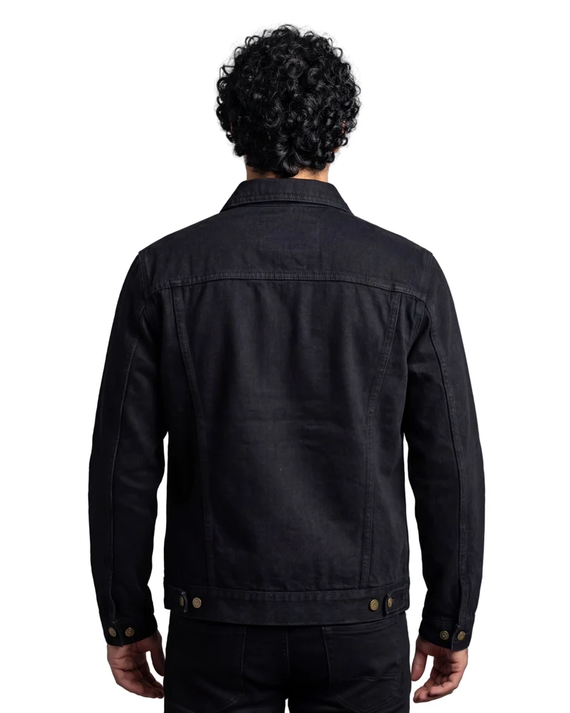 Vance Mens Black Heavy Duty Denim Button Front Motorcycle Jacket, Jean Jacket for Men